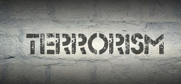 The word terrorism on dark background